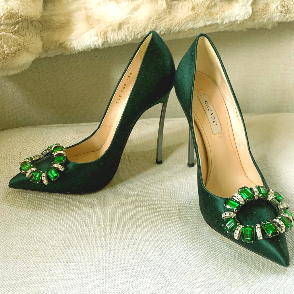 Casadei Blade Stilettos In Green Satin